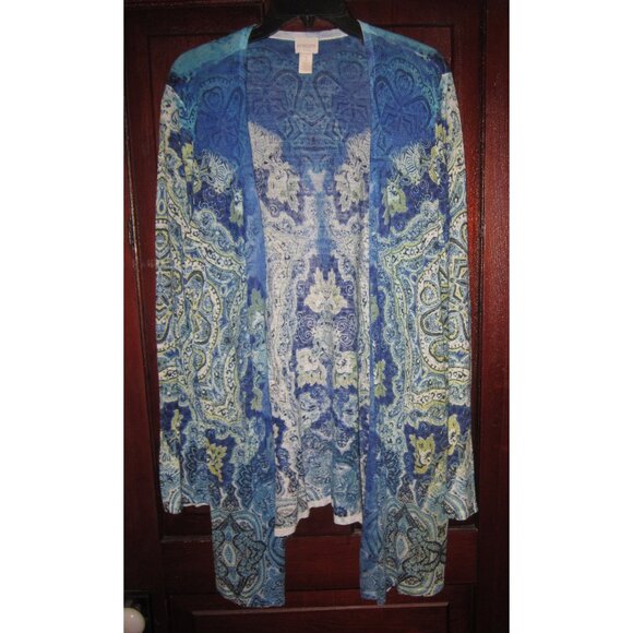Chico's 3 XL Open Cardigan Sweater Duster Lightweight Knit Paisley Print Long Sl - Picture 1 of 3